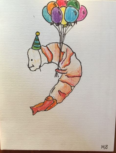 Happy birthday shrimp with balloons by Emilia Marrujo Happy Birthday Doodles, Balloon Tattoo, Birthday Doodle, Cute Clown, Marker Drawing, Sketchbook Art, Birthday Images, Sketchbook Art Inspiration, Birthday Balloons