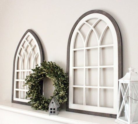 Window Arch, Wooden Window Frames, Church Window, Window Wall Decor, Cathedral Window, Farmhouse Window, Farmhouse French Country, Wooden Arch, Farmhouse Windows