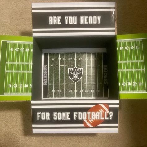 Football Gifts For Boyfriend Baskets, Football Care Package Boyfriends, Football Box For Boyfriend, Football Care Package, Football Game Gift, Box For Boyfriend, Camp Care Packages, Boyfriend Care Package, Package Decoration