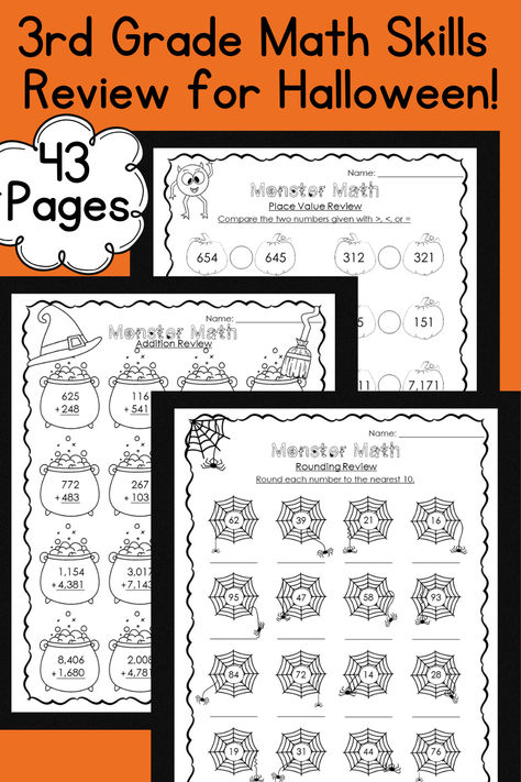 Make math review fun with these Halloween-themed math practice and color by number worksheets! This no prep Halloween math activities for 3rd grade printable resource includes 43 pages. These are the perfect addition to your fall lesson plans for September and October. You can use these as independent practice after teaching/reviewing a skill, complete a couple each week during the Halloween season, and/or put them out for early finishers! Halloween 3rd Grade Math, Early Finishers Activities 3rd Grade, Halloween Math Games 3rd Grade, Halloween Math 2nd Grade, Halloween Math Activities 3rd Grade, Halloween Activities For Third Grade, Lesson Plans For September, Halloween Math Third Grade, Math Activities For 3rd Grade