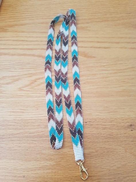 Fall Colours 😍 48 inch ID tag lanyard #BeadLoom #GlassBeads #Beading #Teal #Browns #Pearl #LanyardBeadLoom Bead Loom Lanyard, Bead Loom Lanyard Patterns, Loom Lanyard, Beading Business, Bead Looming, Beaded Hat Bands, Beading Loom, Beaded Jewelry Earrings, Beaded Banners