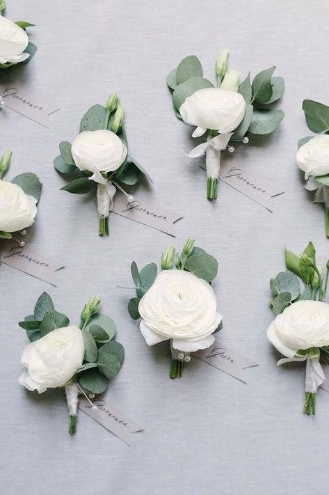 Ranunculus Boutonniere, White Ranunculus, Yacht Club Wedding, Eucalyptus Wedding, Boutonniere Wedding, Wedding White, Bridal Flowers, Yacht Club, Flower Bouquet Wedding