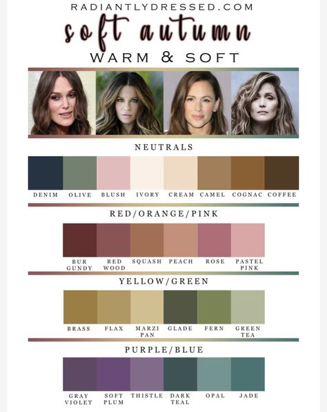 Soft Autumn Makeup, Deep Autumn Palette, Autumn Color Palette Fashion, Soft Autumn Palette, Deep Autumn Color Palette, Autumn Skin, Soft Autumn Color Palette, Soft Summer Color Palette, Soft Summer Colors