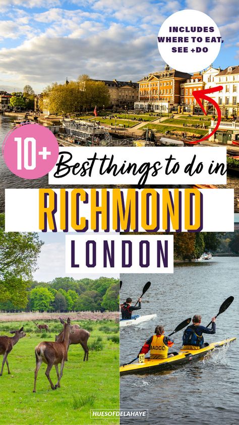 Discover the best things to do in Richmond, London, a charming borough known for its stunning natural beauty, rich history. From exploring the majestic Hampton Court Palace to strolling through the picturesque Richmond Park, this guide highlights the top attractions and experiences that make Richmond a must-visit destination in London. London Places To Visit, Richmond England, Richmond London, London England Travel, Richmond Upon Thames, Richmond Park, United Kingdom Travel, Hampton Court Palace, London Park