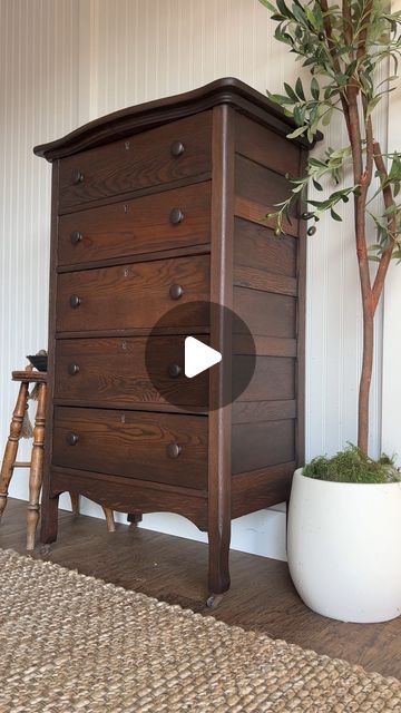 Breeya Shade on Instagram: "A beautiful antique dresser for FREE?! I thought I was dreaming. 

There was never a moment where I thought about doing anything other than restoring this piece. I used my @surfprepsanding orbital & 3x4 sanders to get it down to raw wood then applied my favorite @varathane stain to bring the wood back to life. I top coated with @howard_products wax and added fabric to the drawers instead of wallpaper which was so much easier! I saw @abby_roadhome add fabric to her walls and knew I needed to try it on a piece of furniture. 

Comment “products” for a direct link to everything I used 

#antique #dresser #furnitureflip #curbsidefind #freefurniture #restoration" Wood And Green Furniture, Antique Dressers For Sale, How To Add Legs To A Dresser, Antique Furniture Decor, Antique Dresser With Mirror Makeover, Brown Painted Furniture, Gray Fabric Headboard, Antique Dresser Makeover, Antique Dresser With Mirror