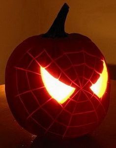 38 Halloween Pumpkin Carving Ideas & How To Carve | RemoveandReplace.com Spiderman Pumpkin, Cute Pumpkin Carving, Uhyggelig Halloween, Tall Pumpkin, Pumkin Carving, Halloween Pumpkin Carving Stencils, Halloween Infantil, Creative Pumpkin Carving, Easy Pumpkin Carving