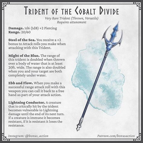 Tim on Instagram: “Happy days! It’s my first ever Trident! I’ve always wanted to play a tempest cleric with a trident... Who knows... Someday... (or maybe…” Dnd Underdark, Fantasy Illustration Art, Homebrew Items, Magical Items, Dungeon Master's Guide, Dungeons And Dragons 5e, D D Items, Dnd Dragons, Dnd 5e Homebrew