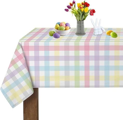 Amazon.com: SuQKXCo Spring Easter Tablecloth Rectangle Table Cloths 60 Inch X 84 Inch Watercolor Buffalo Check Plaid Table Cover Spill Proof Table Covers for Kitchen Party Dinner Tabletop Decoration : Home & Kitchen Watercolor Buffalo, Easter Tablecloth, Pumpkin Ornaments, Nook Table, Kitchen Party, How To Make Skirt, Paper Table, Buffalo Check Plaid, Vinyl Tablecloth