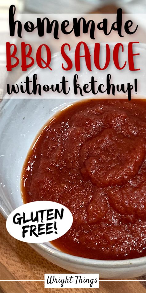 Here is a recipe from Wright Things for homemade BBQ sauce. This sauce recipe is gluten-free. This recipe is also very allergy-friendly! Make this sauce tonight to go with your meal! #sauce #recipe #glutenfree #glutenfreerecipes #bbq #saucerecipe Low Sodium Bbq Sauce Recipe, Low Sodium Bbq Sauce, Sugar Free Bbq Sauce Recipe, Gluten Free Barbecue Sauce, Diy Bbq Sauce, Gluten Free Bbq Sauce, Honey Bbq Sauce Recipe, Low Sodium Recipes Heart, Easy Bbq Sauce