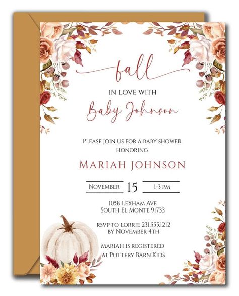 Fall in Love Baby Shower Invitations Fall Flowers Baby Shower Ideas, Baby Shower Girl Theme Fall, November Baby Shower Themes Girl, Fall In Love Baby Shower Theme Girl, Boho Fall Baby Shower Ideas Girl, Fall Floral Baby Shower Ideas, Falling In Love With Baby Shower Theme, Girl Baby Shower Themes Fall, Fall Themed Baby Shower Ideas For Girl