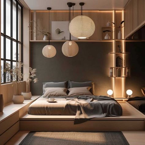 Zen Small Apartment Living Rooms, Wabi Sabi Small Space, Industrial Japandi Bedroom, Minimal Bedroom Design Japanese Style, Zen Small Bedroom, Bedroom Aesthetic Japanese, Japandi Style Bedroom Modern, Small Bedroom Ideas 2023, Japandi Bedroom Small Space