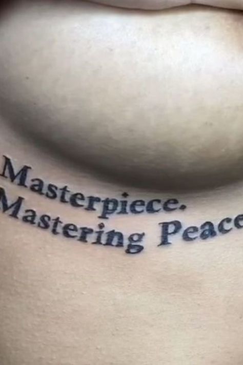 Masterpiece Tattoo The Word, Masterpiece Mastering Peace Tattoo, Aesthetic Tramp Stamp, Tramp Stamp Tattoos Words, Masterpiece Tattoo, Peace Tattoo, Travel Artist, Beauty Drawing, Peace Tattoos