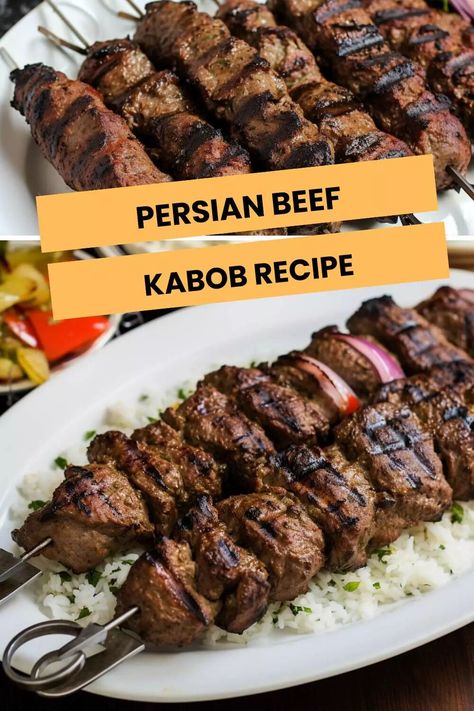 Persian Beef Kabob Recipe – Hungarian Chef Persian Kebab Recipe, Persian Beef, Beef Skewers Grill, Beef Kabob Recipes, Grilled Flatbread, Kabob Skewers, Beef Kabobs, Beef Skewers, Persian Cuisine