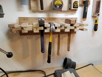 Hammer Holder based on Tab Left design on YT Hammer Holder, Tool Wall, Workshop Projects, Workbench Plans Diy, Workbench Plans, Diy Workshop, Garage Tools, Garage Organization, Tool Organization