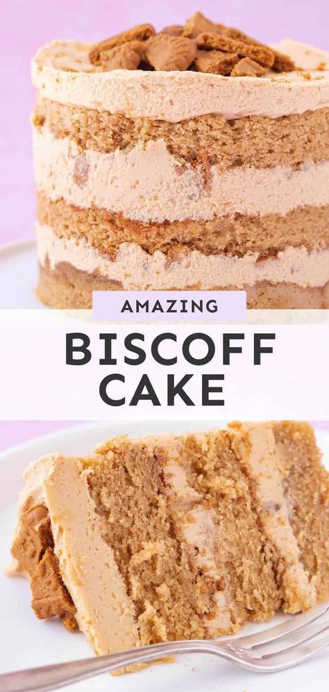 The ultimate Biscoff Cake is here! This gorgeous Milk Bar-style layer cake is made from a beautiful brown sugar Biscoff sponge and topped with homemade Biscoff cookie butter frosting. Recipe from sweetestmenu.com #cake #baking #homemade #biscoff Best Biscoff Cake Recipe, Biscoff Gooey Butter Cake, Cookie Butter Biscoff Recipes, Cookie Butter Bundt Cake, Pumpkin Biscoff Cake, Biscoff Birthday Cake Ideas, Biscoff Butter Cake, Banana Biscoff Cake, Bischoff Cake