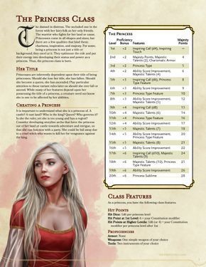 PRINCESS CLASS DnD 5e Homebrew D&d Backgrounds, Homebrew Classes, Dm Tools, D D Classes, D D Character Ideas, Dungeon Master's Guide, Dnd Classes, Dnd Races, Dungeons And Dragons 5e