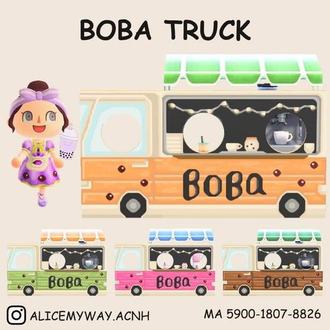 Acnl Standee Qr Codes, Boba Truck, Animal Crossing Ideas, Shop Animal Crossing, Boba Shop, Animal Crossing Memes, Animal Crossing Wild World, Island Theme, Tropical Animals