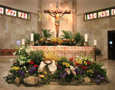 Happy Easter | South Whitehall, PA Patch Catholic Easter Decorations, Catholic Church Easter Decorations, Easter Altar Decorations, Easter Church Flowers, Alter Decorations, Lent Decorations For Church, St Joseph The Worker, Alter Ideas, Catholic Easter