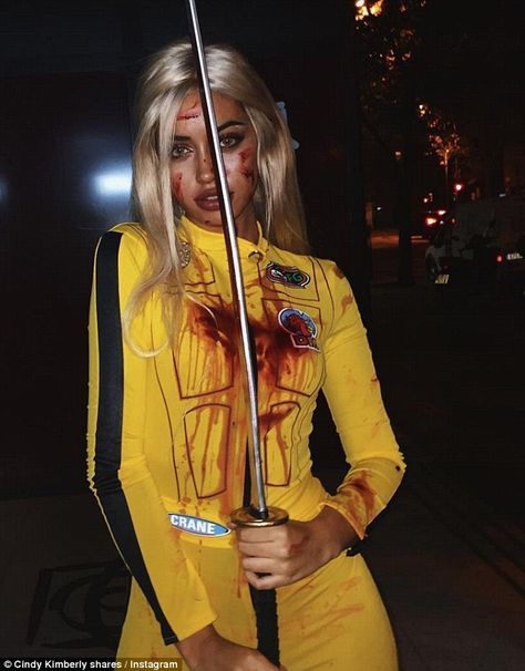 Trick or treat: Cindy, 18, showed off her Kill Bill-themed outfit on her account on Monday... Kill Bill Halloween, Hot Halloween Costume, Halloween Costume For Women, Hot Halloween, Halloween Coustumes, Costume For Women, Celebrity Halloween Costumes, Last Minute Halloween Costumes, Cindy Kimberly