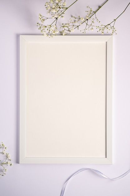 Premium Photo | White picture frame with empty template, gypsophila flowers, pink purple background Cute Texts For Her, Pink And Purple Background, Painted Brick Walls, White Picture Frame, Colorful Stationery, Family Picture Frames, Poster Frames, Old Picture Frames, Ribbon White