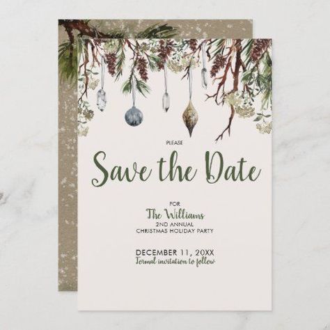 SNOWY PINES Christmas Holiday Party Save the Date for $2.80 - Christmas Cards Christmas Save The Date, Natural Watercolor, Party Save The Date, Pine Boughs, Serif Typography, Christmas Holiday Party, Winter Tree, Date Invitation, Holiday Party Invitations