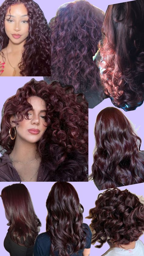 Cherry Black Hair, Cherry Cola Hair Color, Cherry Cola Hair, Black Cherry Hair, Wine Hair, Cherry Hair, Colored Curly Hair, Cherry Cola, Hair Inspo Color