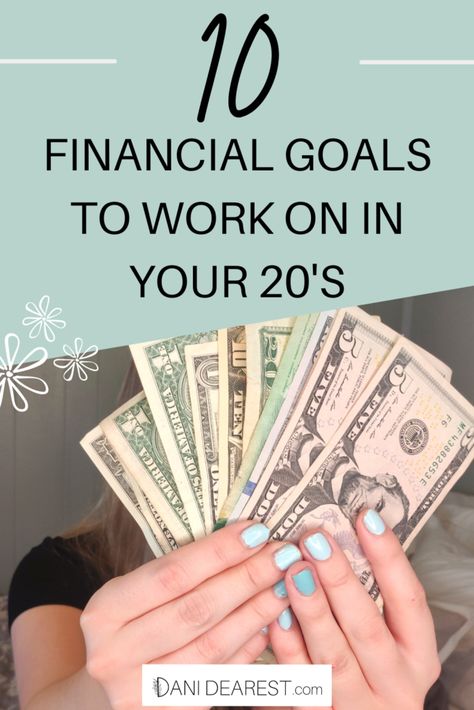 10 financial and money goals for young adults to work on in their 20's! Perfect for millennials and gen z to start working toward their financial future. Financial Goals For Your 20s, Financial Tips For 20s, Money Saving Methods, Managing Money, Finance Goals, Your 20s, College Tips, Money Advice, Career Advancement