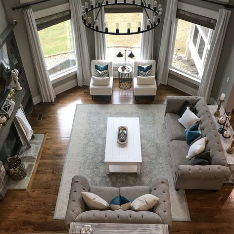 Living Room With Bay Window Layout, Bay Window Living Room, Random Decor, Build Design, Living Room Layout, Living Room Furniture Layout, Farmhouse Kitchens, Living Room Arrangements, Living Room Sofa Design