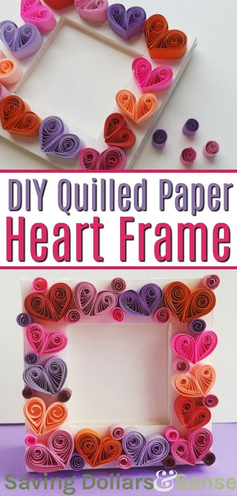 Paper Quilling Art Photo Frame - Saving Dollars & Sense Quilling Photo Frames, Valentines Day History, Photo Frame Crafts, Neli Quilling, Picture Frame Crafts, Valentine Picture, Quilled Creations, Quilling Craft, Heart Photo