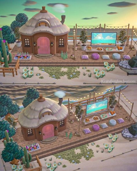 Beach Inspo Animal Crossing, Animal Crossing Summer Design Codes, Acnh Island Beach Ideas, Animal Crossing Yoga Studio, Acnh Beach Movie Theatre, Animal Crossing Beach Island Ideas, Hidden Beach Ideas Animal Crossing, Beach Island Animal Crossing, Beach Builds Acnh