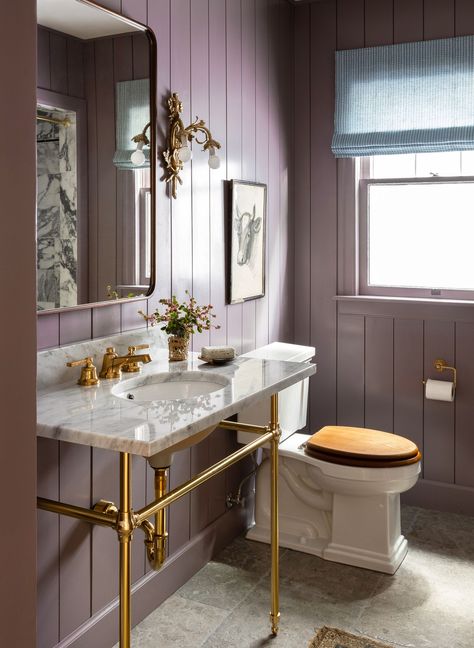 Romantic Mauve 2021 Bathroom Trends, Layered Textiles, Small Bathroom Solutions, Heidi Caillier, Bathroom Wall Colors, Best Bathroom Colors, Coco Kelley, Toilette Design, Bilik Air