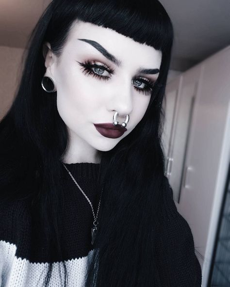 Cassandra, @girlxnterrupted 🖤🖤🖤 #goth #gothic #gothfashion #gothstyle #gothmakeup #instagoth #royal #romanticgoth #victoriangoth #highfashiongoth… Goth Make Up, Pastel Goth Makeup, Stretched Septum, Facial Pictures, Alt Makeup, Goth Hair, Halloween Makeup Inspiration