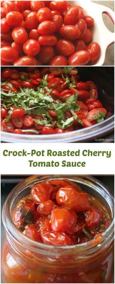 Crock-Pot Roasted Cherry Tomato Sauce | CrockPotLadies.com - Turn fresh cherry tomatoes and basil into a delicious sauce to serve over pasta or a bruchetta topping! Roasted Cherry Tomato Sauce, Crockpot Meatloaf Recipes, Cherry Tomato Recipes, Cherry Tomato Sauce, Fresh Cherry, Crockpot Roast, Roasted Cherry, Roasted Cherry Tomatoes, Tomato Sauce Recipe