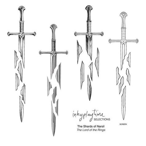 BEK JAY • TATTOO DESIGN on Instagram: "For the LOTR fans. Forged in the deeps of time, sword of the high king, the white flame, enemy of darkness. . #tattooflash #tattoodesign #tattoodesigns #sword #swordtattoo #shardsofnarsil #shardsofnarsiltattoo #narsil #narsiltattoo #lotr #lordoftherings #lordoftheringstattoo" Swords Lord Of The Rings, Lotr Shards Of Narsil Tattoo, Narsil Tattoo Lord Of The Rings, Lord Of The Rings Narsil Tattoo, Lotr Swords Tattoo, Shards Of Narsil Tattoo Design, Anduril Tattoo Design, Shards Of Narsil Drawing, Lotr Tattoo Design