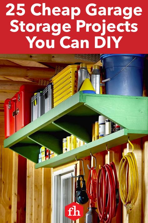 25 Cheap Garage Storage Projects You Can DIY Cheap Garage Storage, Diy Shelves Design, Diy Shelves Ideas, Shelves Garage, Diy Storage Shelves, Garage Shelves, Garage Workshop Organization, Garage Storage Shelves, Shelves Storage