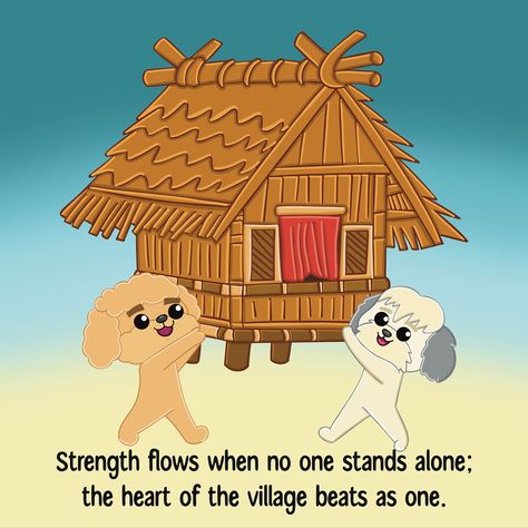 Strength flows when we stand together; the heart of the village beats as one. Just like today when typhoons bring storms and floods, it’s that Bayanihan spirit, neighbors helping neighbors, that lifts us up. In this drawing, Ginger the Poodle and Buchi the Malshi carry a Nipa Hut together, a reminder that true strength comes from moving as one, hand in hand, through life’s heaviest storms. #bayanihan #filipinoculture #artprint #inspiration #motivation #cuteart #cuteillustration #poodle #... Bayanihan Drawing, Nipa Hut, Filipino Culture, True Strength, Hand In Hand, Cute Illustration, The Village, Cute Art, Ginger