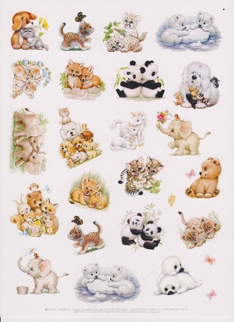 VTG*RUTH MOREHEAD ADORABLE ANIMALS LARGE STICKER SHEET 8X10 BY CURRENT Ruth Morehead, Blue Nose Friends, Baby Animal Drawings, Vintage Stickers, Cute Animal Illustration, Image 3d, Scrapbooking Stickers, Baby Unicorn, Lion Tiger