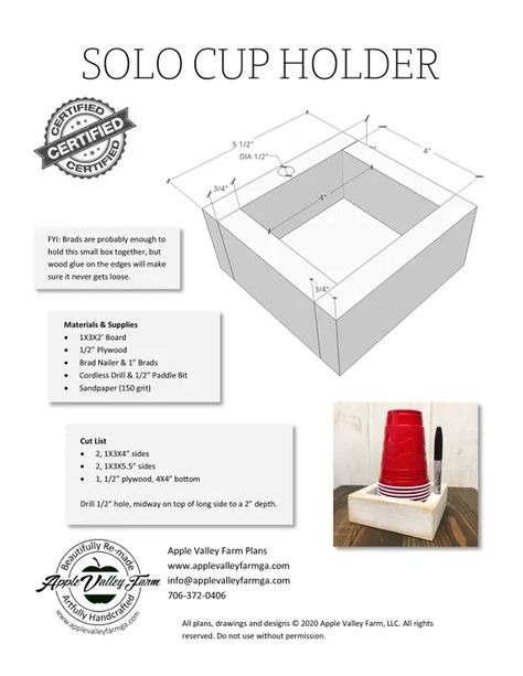 Solo Cup Holder Downloadable Plans - Apple Valley Farm Solo Cup Holder, Solo Cup, Gather Together, Sharpie Marker, Diy Holder, Craft Show Ideas, Wood Creations, Small Wood Projects, Craft Sale