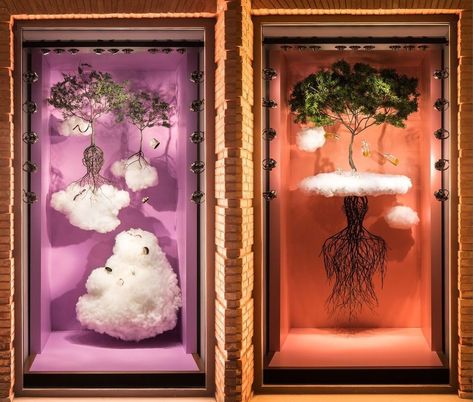 Hermès window display Swarovski Window Display, Hermes Window, Fashion Communication, Display Furniture, Sky Nature, Window Displays, Visual Display, Jo Malone, Display Design