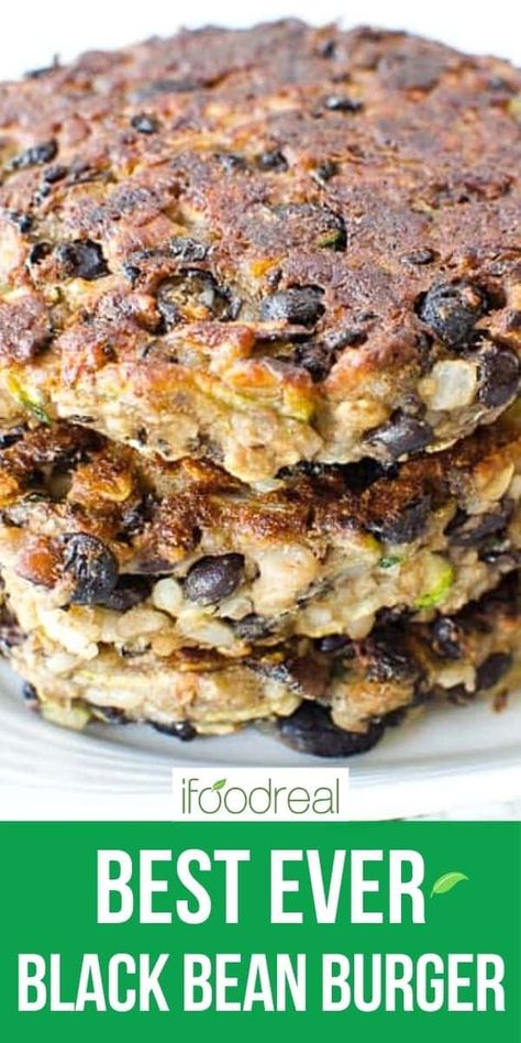 This Easy Black Bean Burger Recipe is perfect for meat-free Mondays and vegetarian guests. It is a genuinely wholesome, hearty, filling veggie burger that combines black beans with leftover rice and several veggies – no sauteing required! Best Black Bean Burger, Burger Healthy, Zucchini Burger, Black Bean Burger Recipe, Black Burger, Black Bean Burger, Veggie Burgers Recipe, Bean Burgers, Black Bean Burgers