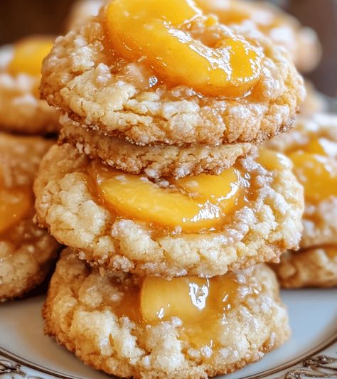 Peach Cobbler Cookies, Cobbler Cookies, Cotton Candy Cookies, Chocolate Cherry Cookies, Peach Cookies, Chocolate Ganache Recipe, Sweet Glaze, Pie Cheesecake, Pie Cookies