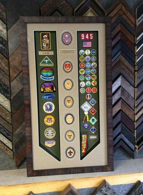 Scout Activities Ideas, Eagle Scout Shadow Box Ideas, Eagle Scout Gift Ideas, Scout Patch Display, Scout Organization, Eagle Scout Project Ideas, Eagle Ceremony, Boy Scout Badges, Boy Scouts Eagle