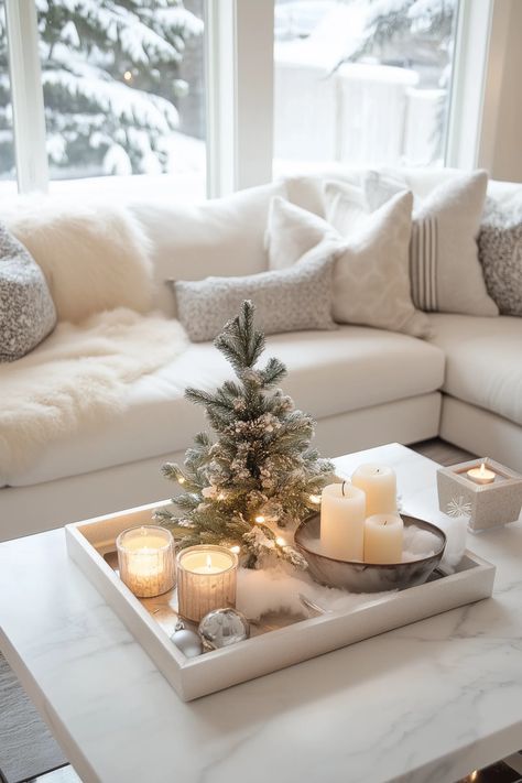 17 Best Christmas Coffee Table Decor Ideas Christmas Apartment Decor Living Room, Cute Christmas Living Room Ideas, Christmas Home Decor Inspiration, Interior Christmas Decor Ideas Cozy, Cozy Table Decor, Xmas Tray Decor, Christmas Coffee Table Centerpieces Farmhouse, Christmas Decor Living Room Table, Christmas Centerpieces Coffee Table