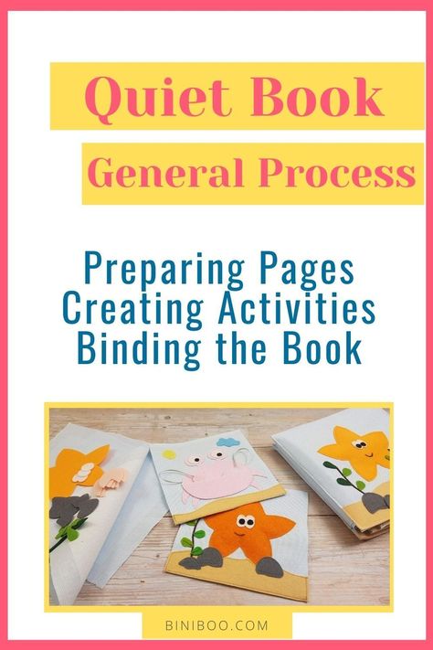 No matter what kind of quiet book you’re making, there will always be general creation phases you’ll go through. Those are: preparing the quiet book pages, creating quiet book activities, and binding everything together. You can find the guidelines to follow on the link, so every phase will be smooth and easy for you. You can also find links to step-by-step tutorials to make a quiet book for each of the stages. quiet book for toddlers |  #busybook #softbook  via @biniboo Infant Quiet Book Ideas, How To Make A Felt Busy Book, Book Of Mormon Quiet Book, Easy Quiet Book Pages, Binding A Quiet Book, Free Quiet Book Patterns Templates, How To Bind A Quiet Book, Binding A Book, Quiet Book Patterns Free