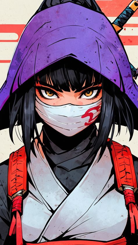 Close-up for a female ninja, anime art style. Love how vibrant this came out. Vibrant Anime Art, Anime Clown Female, Anime Female Martial Artist, Anime Ninja Female, Ninja Girl Art, Female Ninja Art, Ninja Concept Art, Ninja Character Design, Ninja Female