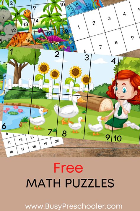 Number Puzzles 1-20, Number Puzzles 1-10 Free Printable, Counting Puzzles, Free Printable Numbers, Teaching Counting, Sorting Games, Esl Lessons, Number Puzzles, Alphabet Activities Preschool