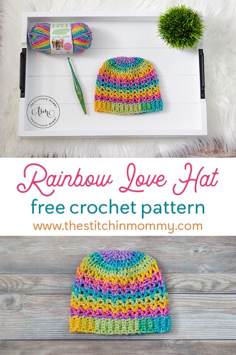 Rainbow Hat, Crochet Wearables, Crochet Hat Free, Kids Crochet, Crochet Beanie Pattern, Crochet Hats Free Pattern, Hat Patterns, Hat And Scarf, Knit Hats