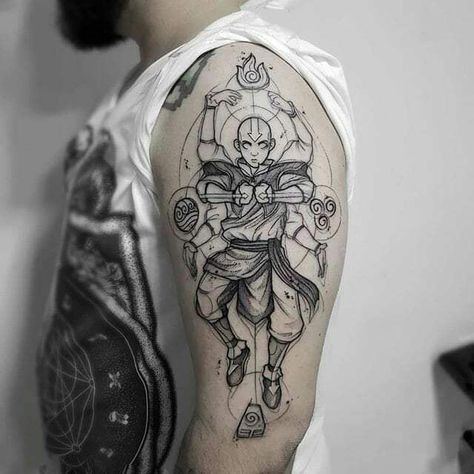 Aang tattoo, Avatar: the last air bender Atla Tattoo, Avatar Tattoo, Naruto Tattoo, Handpoke Tattoo, Inspiration Tattoos, Geniale Tattoos, Cartoon Tattoos, Arm Tattoos, Dope Tattoos