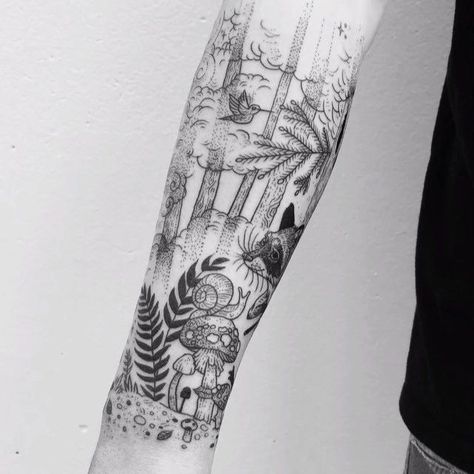 Woodland Sleeve Tattoo For Women, Half Sleeve Tattoos Nature, Growth Tattoos For Women, Forest Animal Tattoo, Nature Themed Sleeve Tattoo, Woodland Tattoo Sleeve, Enchanted Forest Tattoo, Fairy Garden Tattoo, Fairytale Tattoo