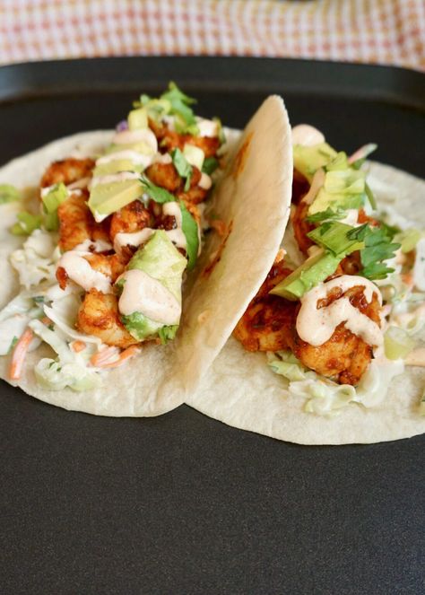 Blackened Shrimp Tacos | A Hint of Honey Shrimp Recipes Tacos, Blackened Shrimp Tacos, Recipes Tacos, Fish Eating, Blackened Shrimp, Coleslaw Dressing, Taco Ingredients, Recipe Journal, Shrimp Seasoning